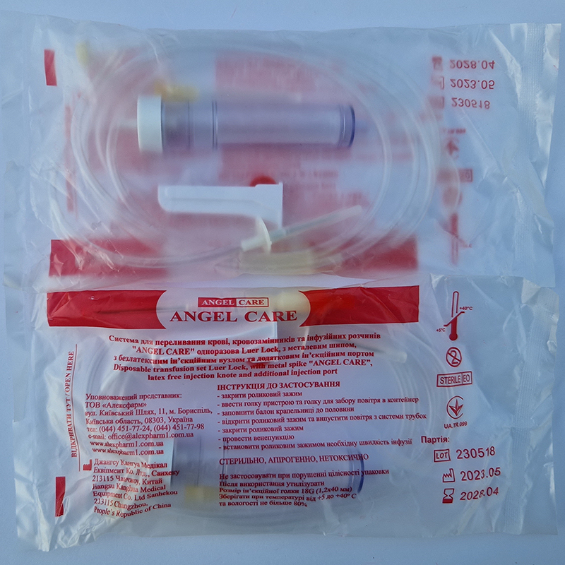 Система для перелив крові кровоз ANGEL CARE Luer Lock безлатек вузел додатк порт